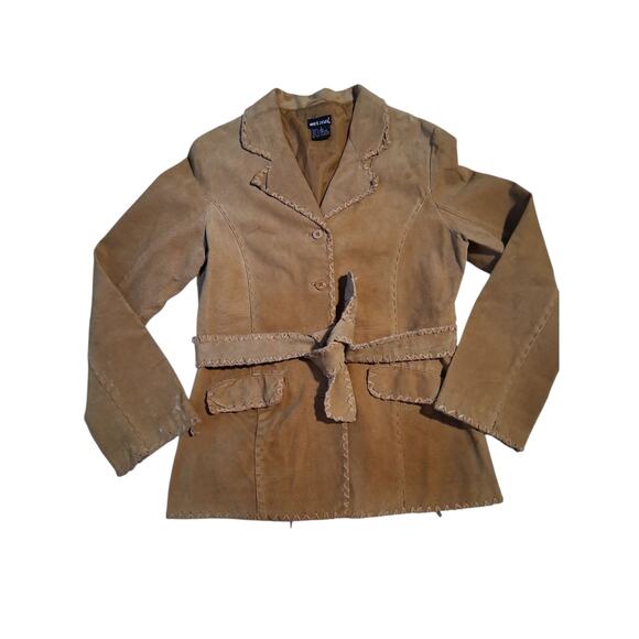 Y2K Vintage Wet Seal Leather Women's size Large Hippie Stiched Western Blazer - Picture 1 of 16